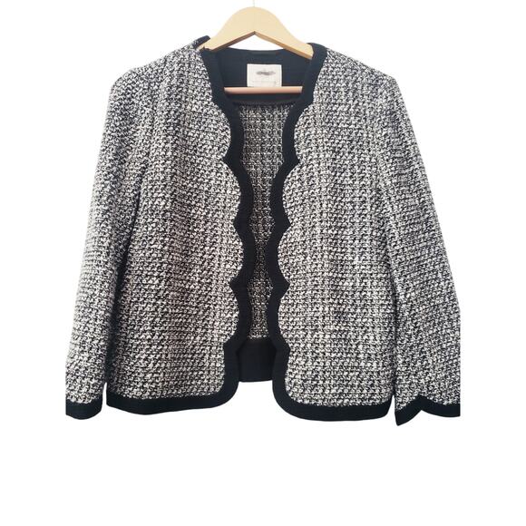 Kate Spade Scalloped Open-front Tweed Jacket Black/White - Picture 3 of 10